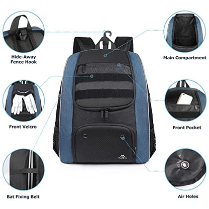 MATEIN Baseball Backpack, Lightweight Softball Bags with Shoes Compartment for Men, Large Capacity Baseball Bag Gifts for Adults with Fence Hook Hold 4 Tee Ball Bats, TBall Gear, Helmet