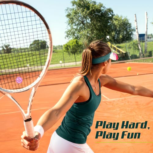 Tennis Racket Dampener - Glitter Smiley Face Designs - Vibration & Noise-Reducing Tennis Shock Absorber for Racquets - Secure, Easy-Install Accessories for Players of All Levels - style: Pink