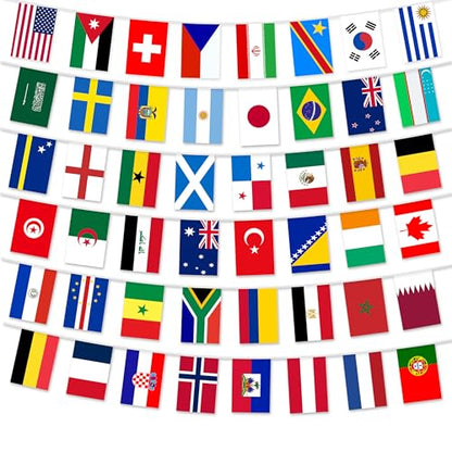 1 Pack 49ft World Soccer 2026 Cup String Flags, 48 Participating Countries Bunting Banner, Double Sided Football Decorations for Backyard, Room, School, Bar, Street World Soccer 2026 Cup Flags