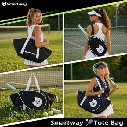 Smartway Pickleball Tote Bag for Women, Stylish Tennis Bag with Detachable Paddle Pocket, Waterproof Large Capacity Court Shoulder Bag for Gym, Daily & Weekend Trips, Men Ideal Pickleball Gifts