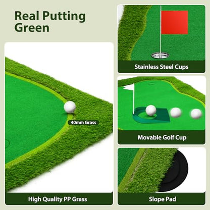 Nice C Putting Green Indoor, Putting Green, Golf Simulators for Home, Golf Putting Mat, Putting Mat Putting Green Outdoor, Challenge Putting Cup, 3 Holes, Flags, and Slope - style: Rectangle 5 x 12 Ft Green