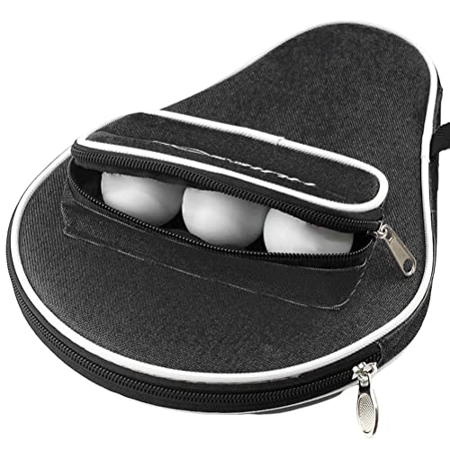 Table Tennis Racket Case Cover Paddle Carry Bag with Ball Storage Pocket Paddle Bat Cover Carry Bag - color: black