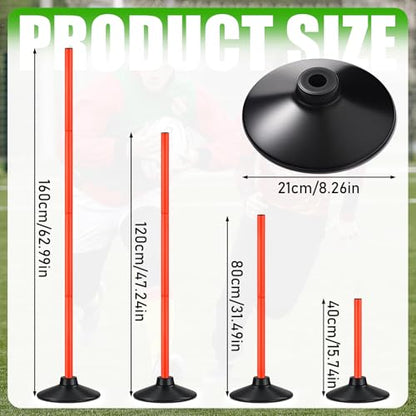 TOBWOLF 6PCS 5.3FT Adjustable Soccer Agility Poles with Rubber Bases, Detachable Soccer Training Poles, Soccer Sticks with Organizer Bag for Football, Rugby, Basketball, Turf, Indoor & Outdoor