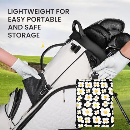 Amy Sport Golf Bag Accessories Valuables Pouch Bags Multi Pocket Zipper Hook with 10 Pcs Wood Golf Tees for Men Women - color: Daisy