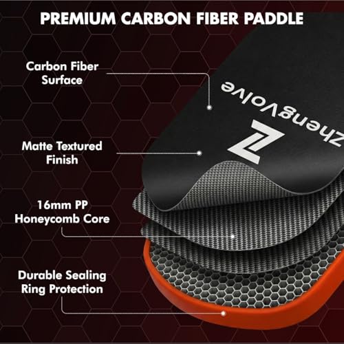 Carbon Fiber Pickleball Paddle, 16mm Lightweight Pickleball Racket with Honeycomb Core, Elongated Anti-Slip Handle & High Grit Surface for Spin, for Beginner to Professional Players