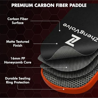 Carbon Fiber Pickleball Paddle, 16mm Lightweight Pickleball Racket with Honeycomb Core, Elongated Anti-Slip Handle & High Grit Surface for Spin, for Beginner to Professional Players