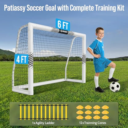 Soccer Goal for Backyard, 8x5/6x4 FT Heavy Duty Soccer Net with Safety Foam Padded Metal Post, Durable Goals with Training Set Agility Ladder & 12 Cones for Youth & Adults Practice - size: 6x4 FT
