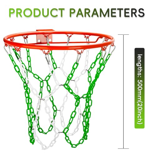Basketball Net Replacement Heavy Duty,Resin Material, Anti-Rust Use Indoor Outdoor Standard 12-Ring Basketball Hoop - style: Green/White