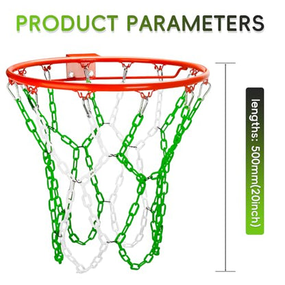 Basketball Net Replacement Heavy Duty,Resin Material, Anti-Rust Use Indoor Outdoor Standard 12-Ring Basketball Hoop - style: Green/White
