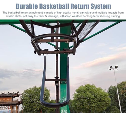 Basketball Shooting Machine Metal Basketball Return System, Indoor Outdoor Basketball Return Attachment for Hoop, Time Saving 180° Rotatable Basketball Shot Returner Chute