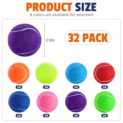 FURWEY Tennis Balls for Dogs 32 Pack,2.5 inches,Durable and Non-Toxic Dog Toys Balls with Mesh Bag,Colorful Fetch Toys Balls for pet Dog (Non Squeaky)