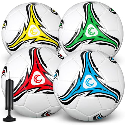 Tradder 4 Pack Soccer Ball with Pump Size 3 4 5 Deflated Soccer Ball for Outdoor Indoor Game Sport Practice Training Gift for Kid Youth Teen Adult Charity Donation - size: Size 5, style: Whirlwind Style