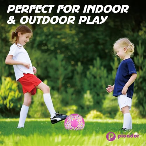Picador Soccer Ball Size 4 Girls, Pink Flower Kids Soccer Ball for 6-8 8-12 Youth Children Teens Outdoors Sports Training Ball with Pump