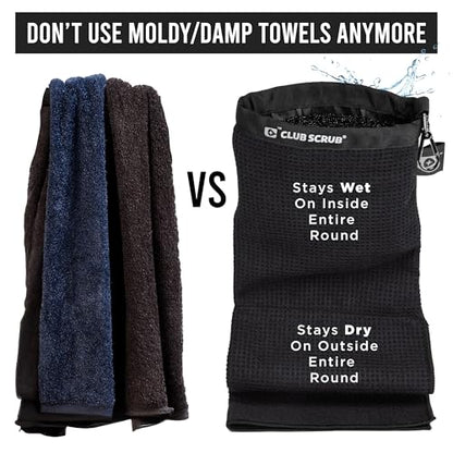 Club Scrub Towel Pro, Golf Club and Ball Cleaning Pouch with Attached Towel, Waterproof Exterior, Waffle-Weave Microfiber (Black) - color: Black