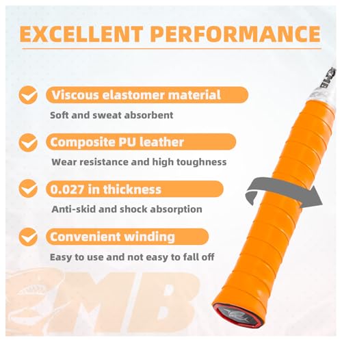 Tennis Racket Grip Tape 3 Pack, Racket Grips Soft Racquet Overgrips for Tennis, Pickleball and Badminton - Anti-Slip and Absorbent Tennis Grip Tape Set - color: Orange