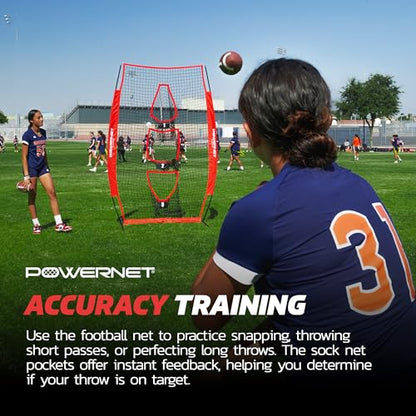 PowerNet Lacrosse & Football Passing Net, 4 x 8 FT Portable 3 Target Pocket Throwing Trainer, Football Training Equipment to Improve QB Accuracy, Throwing Net & Kicking Practice Equipment