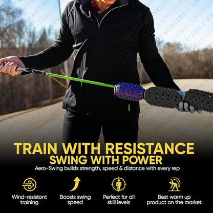 Aero Whip Shaft Tempo and Speed Golf Trainer, Flexible Shaft for Golf Training Aid, Great Golf Warm Up Tool, Swing Speed Air Resistance Training, Gain Up to 30 Yards On Your Drive - color: Green and Purple
