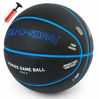 Spin-N-Shoot Basketball, Horse Game Ball with Gameplay Instructions, Indoor Outdoor Basketball for Women Boys and Girls, Official Size 6 (28.5''), Pump and Needle Included