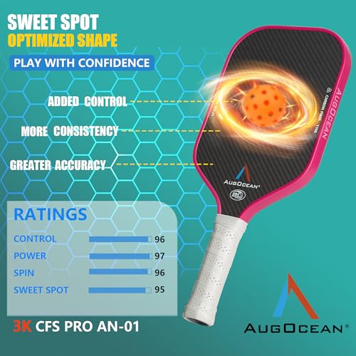Pickleball Paddle,Pickleball Paddles-3K Raw Carbon Fiber Pickle Ball Paddle Surface with Great Grit & Spin,T700 Pickleball Racket with Excellent Power,Control and Balance,USAPA Approved - color: Pink White