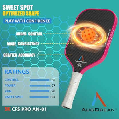 Pickleball Paddle,Pickleball Paddles-3K Raw Carbon Fiber Pickle Ball Paddle Surface with Great Grit & Spin,T700 Pickleball Racket with Excellent Power,Control and Balance,USAPA Approved - color: Pink White