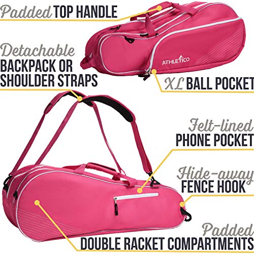 Athletico Tennis Bag and Racketball Bag - Tennis Bags for Women and Men to Hold Tennis Racket, Racquetball Racket, Pickleball Paddles and Other Equipment or Gear - color: Pink
