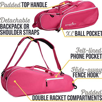 Athletico Tennis Bag and Racketball Bag - Tennis Bags for Women and Men to Hold Tennis Racket, Racquetball Racket, Pickleball Paddles and Other Equipment or Gear - color: Pink
