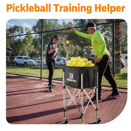 YooKoo Sturdy Tennis Ball Hopper Holds 200 Balls, Lightweight Tennis Ball Basket, Easy to Use Without Installation for Tennis Training and Teaching