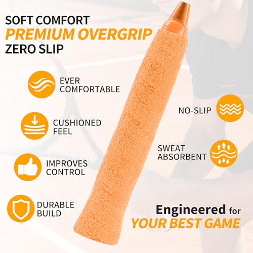 2 Pcs Tennis Racket Grip Tape, Towel Tennis Overgrip Tape, Anti-Slip Absorbent Grip, Racket Overgrip Tape,9 Colors - color: Orange