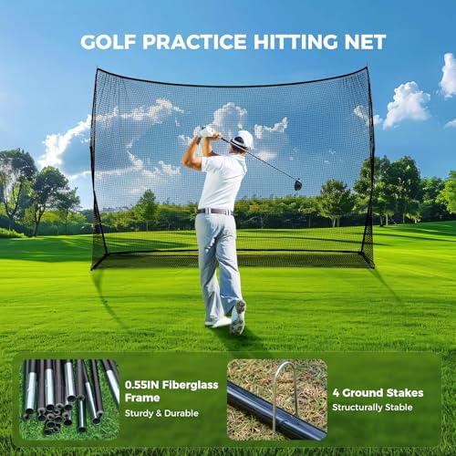 DUMOS Golf Net for Backyard, 10x7 ft Golf Practice Net with Frame, Outdoor Indoor Hitting Net, Personal Driving Range for Home Garage, Sturdy Training Equipment Aids for Swing