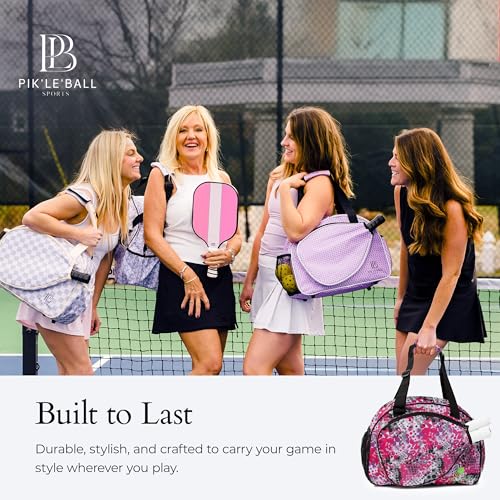Pik’le’Ball Sport Premium Women's Pickleball Bag – Stylish and Versatile Sports Bag with Water Bottle Holder, Padded Paddle Pocket, and Spacious Design (fits 2+ Paddles!) - color: Pink Dot