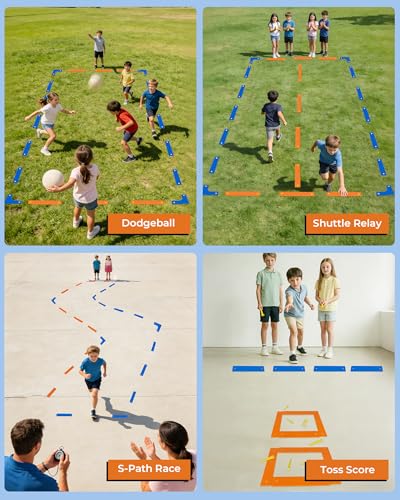 Court Lines Marker Set, 24 Boundary Markers + 48 Ground Stakes, Indoor/Outdoor Field Marking Kit for Pickleball Court, Multi-Use Lines for Training, Games & Fitness Drills, Agility, Dodgeball, Soccer