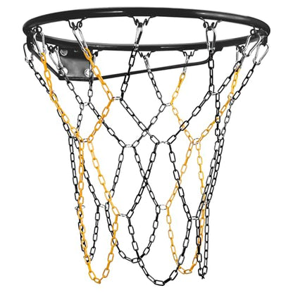 Basketball Net Heavy Duty Replacement,Carbon Steel Chain Basketball net, Anti-Rust Use Indoor Outdoor Standard 12 Loops Hoop - color: Black/Yellow