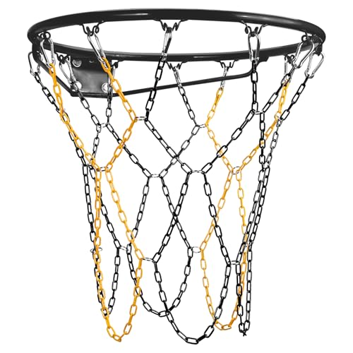 Basketball Net Heavy Duty Replacement,Carbon Steel Chain Basketball net, Anti-Rust Use Indoor Outdoor Standard 12 Loops Hoop - color: Black/Yellow
