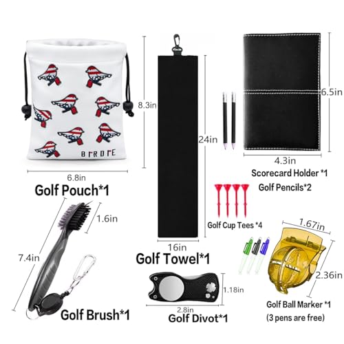 Golf Valuables Pouch, Leather Golf Tee Pouch with Drawstring Closure Golf Ball Tee Handbag Portable Golf Accessories - color: USA Birdie