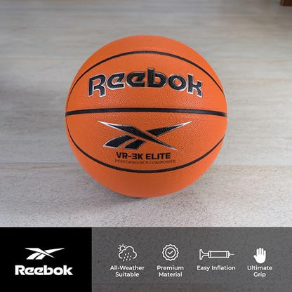 Reebok Hi Vis Elite Basketball, Official Size, Composite Leather, Anti-Slip Grip, Consistent Shape Retention, Includes Pump & Needle, VR-3K Series - color: Orange