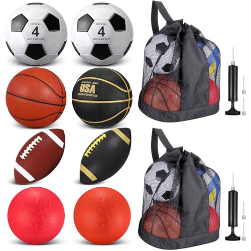 Liliful 8 Pcs Sport Balls Set Multi Back to School Official Size Soccer Basketball Football Playground PE Equipment with Pump Mesh Bag for Kids Teens Boys Girls Gifts Game Party Toys - color: Bold Colors