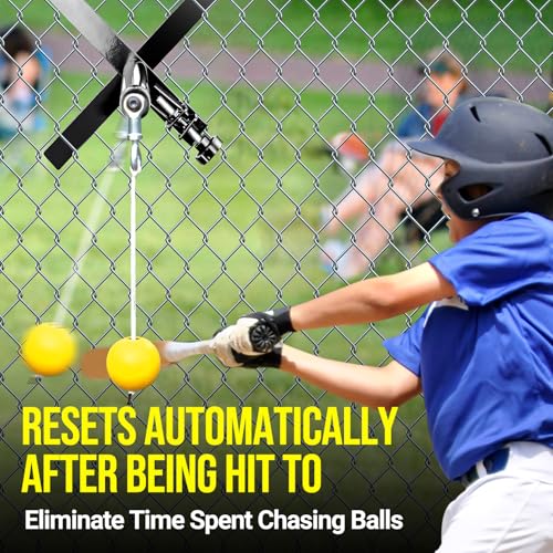 PLAYAPUT Portable Baseball Swing Trainer with The Tethered Ball,Premium Hitting/Batting Trainer System for Baseball and Softball,Easy Setup On Fence Hitting Trainer,Swing Trainer with Auto Reset