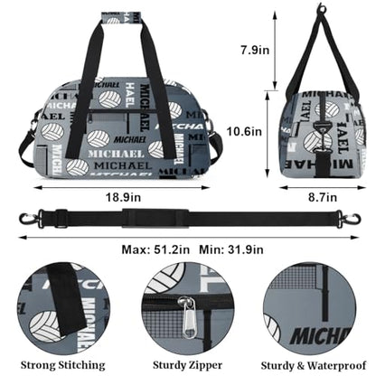 Custom Volleyball Gym Bag Duffel Bag for Women Men, Personalized Name Sport Bag Overnight Bags Customized Travel Weekender Bag, Black Grey - color: Black Grey