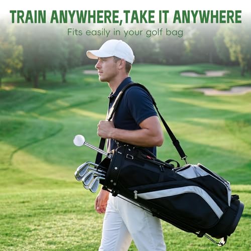 Retractable Golf Swing Trainer & Grip Trainer – Swing Click Feedback Training Aid for Rhythm & Grip Correction(Right Hand), Indoor & Outdoor Practice Trainer with Arm Band for Arm Alignment