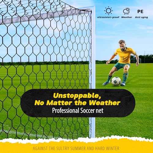 Professional Soccer Goal Replacement Net 24x8FT, 18.5x6.5FT, Upgraded Durability [4mm Nylon, 4" Hexagonal], Enhanced All-Weather, Higher Tensile Strength & More Abrasion Resistant (Net Only) - color: Black, size: Regular 24' W x 8' H x 3' D x 8' B