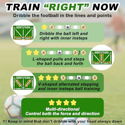 Football Footstep Training Mat, Soccer Training Mat 35 * 24IN, Soccer Skills Training Equipment with Storage Bag and Soccer Return Trainer Net (Green-White)