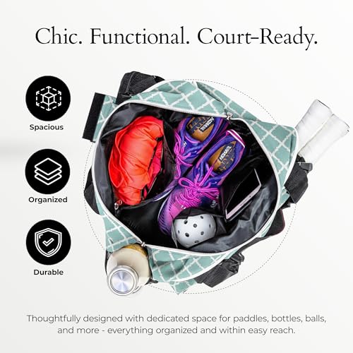 Pik’le’Ball Sport Premium Women's Pickleball Bag – Stylish and Versatile Sports Bag with Water Bottle Holder, Padded Paddle Pocket, and Spacious Design (fits 2+ Paddles!) - color: Classy Sage