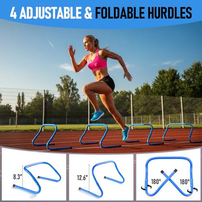 Agility Ladder,Soccer Training Equipment Set,20ft Speed Ladder,4 Agility Hurdles,Football Basketball Training Equipment,Football Accessories for Kids Youth Adults | Footwork, Speed & Agility Training - color: Blue