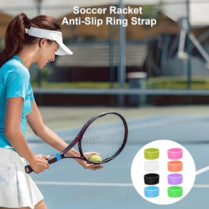 8 Color Tennis Racket Silicone Handle Grip Ring Band, Non Slip Racket Rubber Ring, Elastic Sweat‑Absorbent Overgrip Protector for Tennis Pickleball Badminton Players