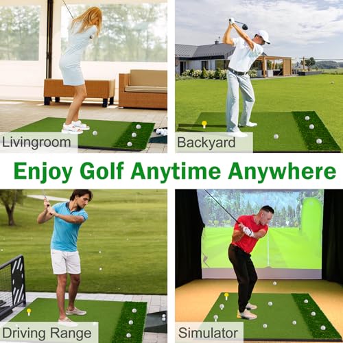 5x4ft Golf Hitting Mat, Professional Practice Turf for Indoor & Outdoor Use, Shock Absorption EVA Base, Integrated Ball Tray or Dual-Turf Design, Portable Carrying Strap