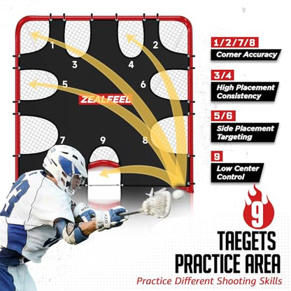 ZEALFEEL Lacrosse Goal 6x6x7Ft, Foldable Lacrosse Training Net with 9-Zone Target for Accuracy Practice, Heavy-Duty Steel Frame & Tear-Resistant Netting, Backyard Shooting Practice for Teens & Adults