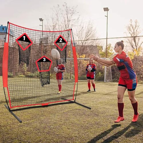 Football Throwing Net - 6x6 FT Portable Training Net with 3 Target Pockets for Improving QB Throwing Accuracy - Outdoor Indoor Teens Adults Practice Gifts