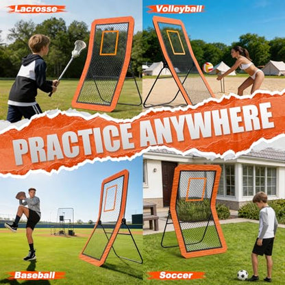 Lacrosse Rebounder net for Backyard, 4x7FT Adjustable Net with 5 Angles & Target Stripe,Durable Multi-Sport Practice Tool for Soccer Baseball Volleyball Training Equipment