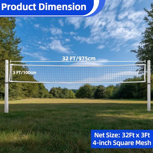 Professional Heavy Duty Volleyball Net - RAINFLOW Outdoor Volleyball Nets with Aircraft Steel Cable, 32x3ft Volley Ball Net for Backyard,Pool,Beach, Badminton/Pro Volleyballnets Set(Net Only)