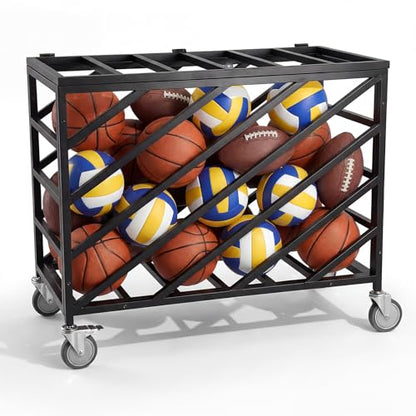 Basketball Storage Bin with Wheels Rolling Exercise Ball Holder with Lockable Lid for Volleyball Gym Recess Soccer Playground